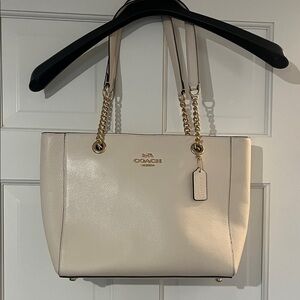Coach Ivory Leather Tote with Gold Accents